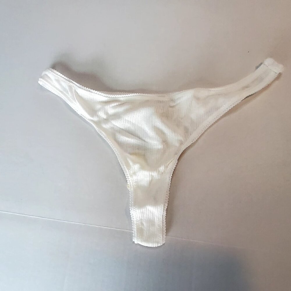 Free People Intimately White Ribbed High-Cut Thong Underwear Cotton Blend Siz XL
